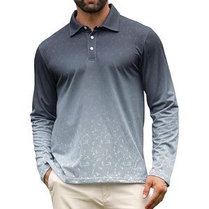 Men's Gradient Long Sleeve Polo Shirt - Blue